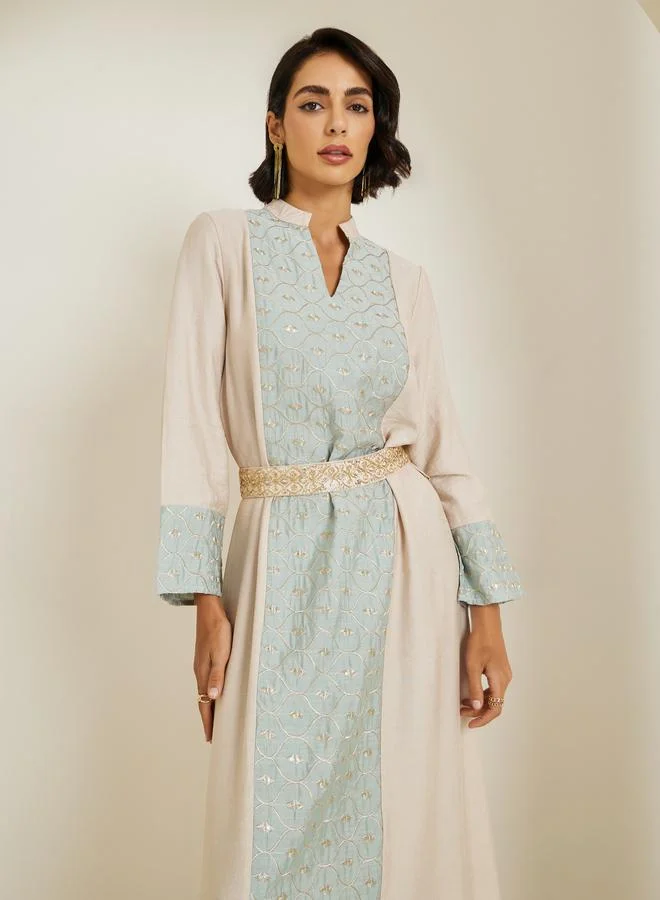 Amirah Women Green Embroidered A-Line Jalabiya